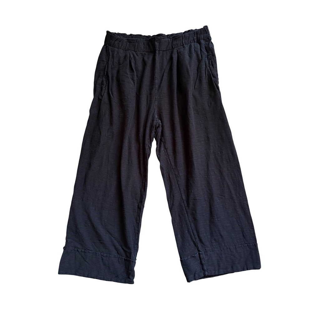 Iridium Wide Leg Cropped Pants Women Medium Black Cotton Slub Boho Lagenlook